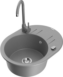 MEXEN/S - Kevin granitový dřez s odkapávačem včetně baterie Telma, šedá (6517-71-670200-71)