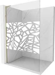 MEXEN/S - Kioto L Sprchová zástěna WALK-IN 70 x 200, bílý vzor, zlatá (800-070-103-50-85)
