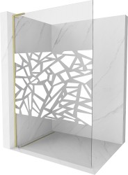 MEXEN/S - Kioto L Sprchová zástěna WALK-IN 80 x 200, bílý vzor, zlatá kartáčovaná (800-080-103-55-85)
