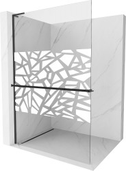 MEXEN/S - Kioto+ L Sprchová zástěna WALK-IN s poličkou a držákem ručníků 100 x 200, bílý vzor, černá (800-100-123-70-85)