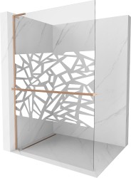 MEXEN/S - Kioto+ L Sprchová zástěna WALK-IN s poličkou a držákem ručníků 100 x 200, bílý vzor, měď kartáčovaná (800-100-123-65-85)