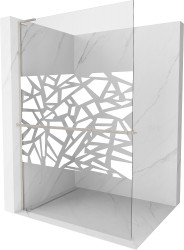 MEXEN/S - Kioto+ L Sprchová zástěna WALK-IN s poličkou a držákem ručníků 100 x 200, bílý vzor, nikl kartáčovaná (800-100-123-97-85)