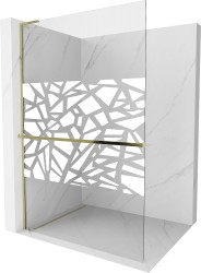 MEXEN/S - Kioto+ L Sprchová zástěna WALK-IN s poličkou a držákem ručníků 100 x 200, bílý vzor, zlatá (800-100-123-50-85)