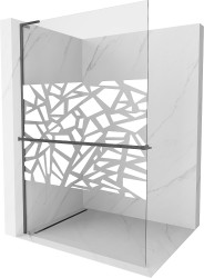 MEXEN/S - Kioto+ L Sprchová zástěna WALK-IN s poličkou a držákem ručníků 120 x 200, bílý vzor, grafit kartáčovaná (800-120-123-66-85)
