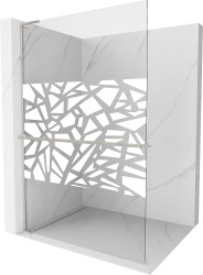 MEXEN/S - Kioto+ L Sprchová zástěna WALK-IN s poličkou a držákem ručníků 120 x 200, bílý vzor, nikl kartáčovaná (800-120-123-97-85)