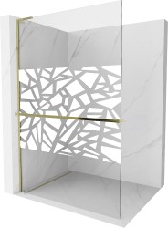 MEXEN/S - Kioto+ L Sprchová zástěna WALK-IN s poličkou a držákem ručníků 120 x 200, bílý vzor, zlatá (800-120-123-50-85)