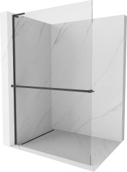 MEXEN/S - Kioto+ L Sprchová zástěna WALK-IN s poličkou a držákem ručníků 65 x 200, transparent, černá (800-065-123-70-00)