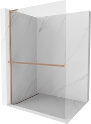 MEXEN/S - Kioto+ L Sprchová zástěna WALK-IN s poličkou a držákem ručníků 65 x 200, transparent, měď kartáčovaná (800-065-123-65-00)
