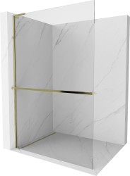 MEXEN/S - Kioto+ L Sprchová zástěna WALK-IN s poličkou a držákem ručníků 65 x 200, transparent, zlatá (800-065-123-50-00)