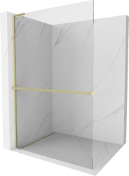 MEXEN/S - Kioto+ L Sprchová zástěna WALK-IN s poličkou a držákem ručníků 65 x 200, transparent, zlatá kartáčovaná (800-065-123-55-00)
