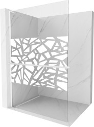 MEXEN/S - Kioto+ L Sprchová zástěna WALK-IN s poličkou a držákem ručníků 70 x 200, bílý vzor, bílá (800-070-123-20-85)