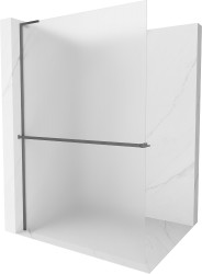 MEXEN/S - Kioto+ L Sprchová zástěna WALK-IN s poličkou a držákem ručníků 70 x 200, dekor, grafit metal (800-070-123-95-30)