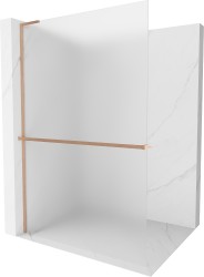 MEXEN/S - Kioto+ L Sprchová zástěna WALK-IN s poličkou a držákem ručníků 70 x 200, dekor, měď kartáčovaná (800-070-123-65-30)