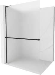 MEXEN/S - Kioto+ L Sprchová zástěna WALK-IN s poličkou a držákem ručníků 80 x 200, dekor, černá (800-080-123-70-30)