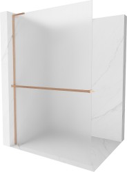 MEXEN/S - Kioto+ L Sprchová zástěna WALK-IN s poličkou a držákem ručníků 80 x 200, dekor, měď kartáčovaná (800-080-123-65-30)