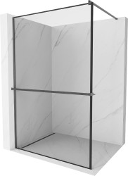 MEXEN/S - Kioto+ Sprchová zástěna s poličkou WALK-IN 130 x 200, černá vzor, grafit kartáčovaná (800-130-121-66-70)
