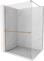 MEXEN/S - Kioto+ Sprchová zástěna s poličkou WALK-IN 130 x 200, transparent, měď kartáčovaná (800-130-121-65-00)
