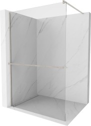 MEXEN/S - Kioto+ Sprchová zástěna s poličkou WALK-IN 75 x 200, transparent, nikl kartáčovaný (800-075-121-97-00)