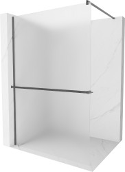 MEXEN/S - Kioto+ Sprchová zástěna s poličkou WALK-IN 90 x 200, dekor, grafit kartáčovaná (800-090-121-66-30)