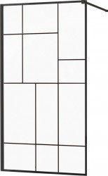 MEXEN/S - KIOTO Sprchová zástěna WALK-IN 100x200 cm 8 mm, černá, černý vzor 2 (800-100-101-70-78)