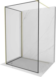 MEXEN/S - Kioto Sprchová zástěna WALK-IN 130 x 120, černý vzor, zlatá kartáčovaná (800-130-212-55-70-120)