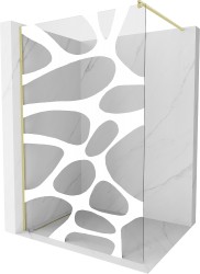 MEXEN/S - Kioto Sprchová zástěna Walk-in 70 x 200, bílý vzor 8 mm, zlatá kartáčovaná (800-070-101-55-97)