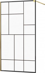 MEXEN/S - KIOTO Sprchová zástěna WALK-IN 70x200 cm 8 mm, zlatá černý vzor 2 (800-070-101-50-78)