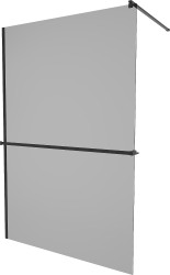 MEXEN/S - KIOTO Sprchová zástěna WALK-IN s poličkou a držákem ručníků 100 x 200, grafit 8 mm, černá (800-100-121-70-40)