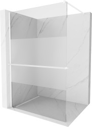MEXEN/S - Kioto+ Sprchová zástěna WALK-IN s poličkou a držákem ručníků 120 x 200, transparent/vzor, bílá (800-120-121-20-35)