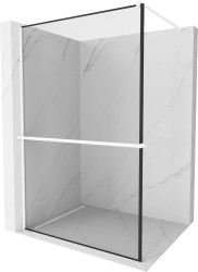 MEXEN/S - Kioto+ Sprchová zástěna WALK-IN s poličkou a držákem ručníků 130 x 200, černý vzor, bílá (800-130-121-20-70)
