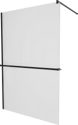 MEXEN/S - KIOTO Sprchová zástěna WALK-IN s poličkou a držákem ručníků 70 x 200, matné sklo 8 mm, černá (800-070-121-70-30)