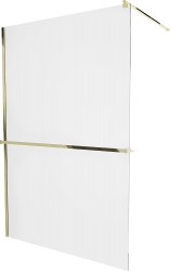 MEXEN/S - KIOTO Sprchová zástěna WALK-IN s poličkou a držákem ručníků 70 x 200, transparent 8 mm, zlatá (800-070-121-50-00)