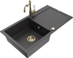MEXEN/S - Leo granitový dřez 1-miska s odkapávačem včetně baterie Carla, černá kropenatá (6501-76-670700-50)