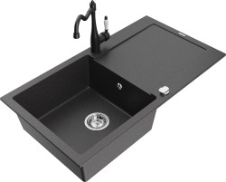 MEXEN/S - Leo granitový dřez 1-miska s odkapávačem včetně baterie Carla, černá kropenatá (6501-76-670700-70)