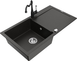 MEXEN/S - Leo granitový dřez 1-miska s odkapávačem včetně baterie Carla, černá/zlatá metalik (6501-75-670700-70)