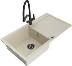 MEXEN/S - Leo granitový dřez 1-miska s odkapávačem včetně baterie Duo, béžová (6501-69-671701-70-B)