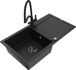 MEXEN/S - Leo granitový dřez 1-miska s odkapávačem včetně baterie Duo, černá (6501-77-671701-70-B)