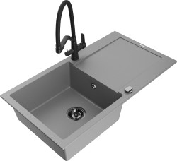 MEXEN/S - Leo granitový dřez 1-miska s odkapávačem včetně baterie Duo, šedá (6501-71-671701-70-B)