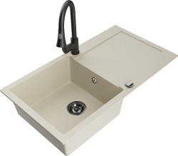 MEXEN/S - Leo granitový dřez 1-miska s odkapávačem včetně baterie Elia, béžová (6501-69-670101-70)
