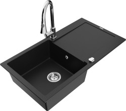MEXEN/S - Leo granitový dřez 1-miska s odkapávačem včetně baterie Elia, černá (6501-77-670101-00)
