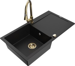 MEXEN/S - Leo granitový dřez 1-miska s odkapávačem včetně baterie Elia, černá (6501-77-670101-50)
