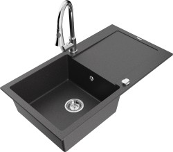 MEXEN/S - Leo granitový dřez 1-miska s odkapávačem včetně baterie Elia, černá kropenatá (6501-76-670101-00)