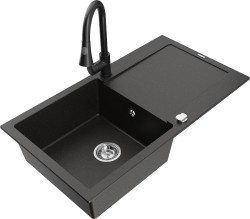 MEXEN/S - Leo granitový dřez 1-miska s odkapávačem včetně baterie Elia, černá/zlatá metalik (6501-75-670101-70)