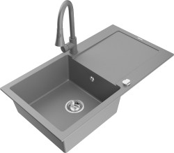 MEXEN/S - Leo granitový dřez 1-miska s odkapávačem včetně baterie Elia, šedá (6501-71-670101-71)