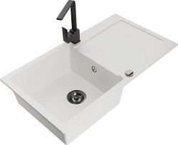 MEXEN/S - Leo granitový dřez 1-miska s odkapávačem včetně baterie Rita, bílá (6501-20-670300-70)