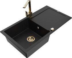 MEXEN/S - Leo granitový dřez 1-miska s odkapávačem včetně baterie Rita, černý  (6501-77-670300-50)