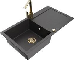 MEXEN/S - Leo granitový dřez 1-miska s odkapávačem včetně baterie Rita, černý kropenatý (6501-76-670300-50)