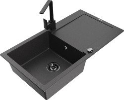 MEXEN/S - Leo granitový dřez 1-miska s odkapávačem včetně baterie Rita, černý kropenatý (6501-76-670300-70-B)