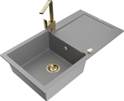 MEXEN/S - Leo granitový dřez 1-miska s odkapávačem včetně baterie Rita, šedý (6501-71-670300-50)