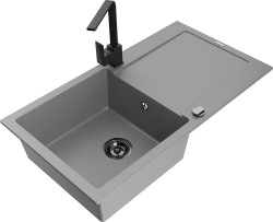 MEXEN/S - Leo granitový dřez 1-miska s odkapávačem včetně baterie Rita, šedý (6501-71-670300-70-B)